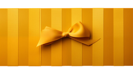 Golden Yellow Bow Luxury Gift Wrap Design, Shiny Silk Ribbon on Striped Background.