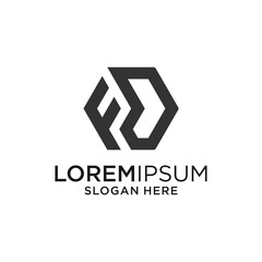 Modern Monogram Logo FD Hexagon Geometric Design
