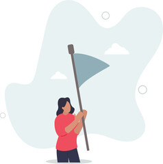 ovation, approval .businesswoman with flag.flat character life .