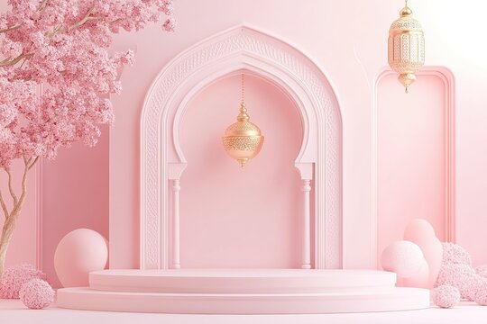 Eid al Fitr festival 3d royal render , poster and blank banner template without text on 3d soft render styleEid mubarak islamic greeting card , poster, banner design, vector illustration