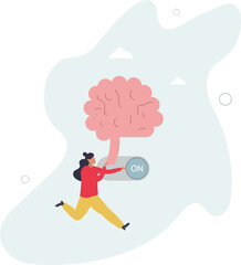Turn on brain to think, creativity, thought or concentration, smart thinking or emotional intelligence, mindset, wisdom and knowledge concept.flat character life .