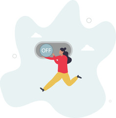 Switch off or turn off setting preference, analytics control panel or power shutdown electricity, saving energy and ecology concept.flat character life .