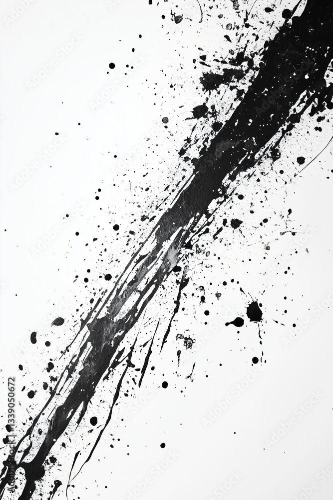 Poster ink splatter abstract: a dramatic black ink splatter streaks across, creating a dynamic and artistic
