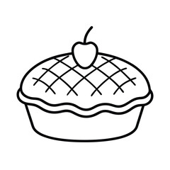 Delicious Cherry Pie Simple Line Art Dessert Illustration
