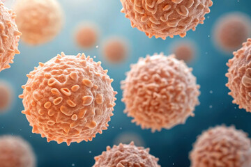 Close up of leukemia cells under microscope, showing detailed texture