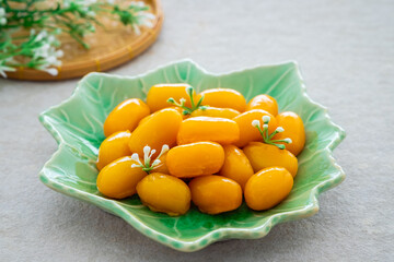 Mung bean marzipan and egg yolk (Med khanoon), Thai dessert .