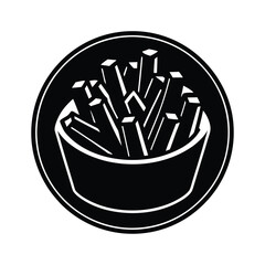 Black and White French Fries Icon, Simple Food Design