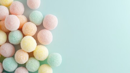 Vibrant gradient dessert balls colorful pastel treats bright light background blending delight in soft pastels