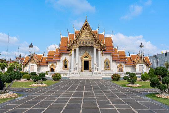 Wat Benchamabophit Dusitvanaram or White Marble Temple is Famous in Bangkok Thailand. - Powered by Adobe