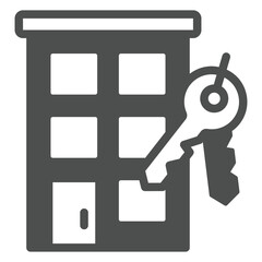 New building and apartment key solid icon, building construction concept. Vector graphics. Keys with house, real estate sign on white background, glyph style icon for mobile or web design.