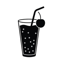 Refreshing Cherry Soda Drink in Glass with Straw Icon