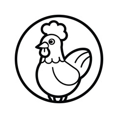 Simple Line Art Hen Illustration, Circular Design, Poultry Farm