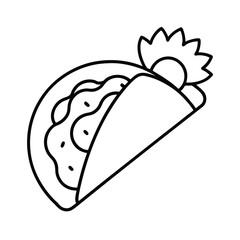 Delicious Taco, Mexican Food, Line Art, Simple Illustration, Tasty Wrap