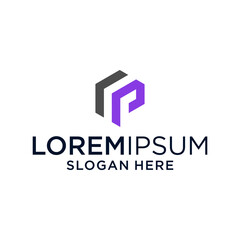 Modern Purple and Grey Geometric Letter P Logo