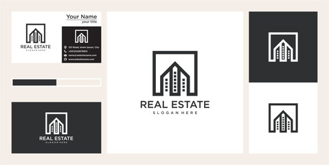 Modern Real Estate Logo Design: Black and White Minimalist Building Icon