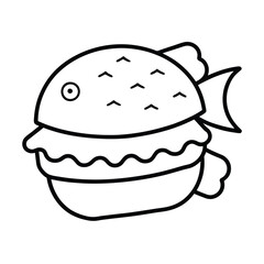 Fish Burger Fusion Cartoon Outline of a Yummy Seafood Patty