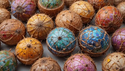 Colorful decorative balls craft fair art showcase indoor close-up cultural significance