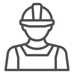Worker with workwear uniform line icon, construction concept. Vector graphics. Human, man with helmet sign on white background, outline style icon for mobile or web design.