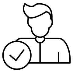 Approved user icon. Person silhouette with a checkmark, signifying verified or selected profile.