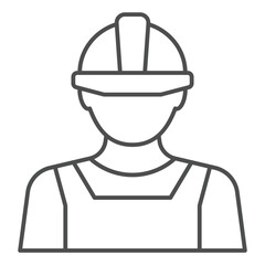 Worker with workwear uniform thin line icon, construction concept. Vector graphics. Human, man with helmet sign on white background, outline style icon for mobile or web design.