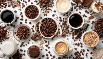 Obraz premium Cozy coffee tasting an overhead flavor exploration