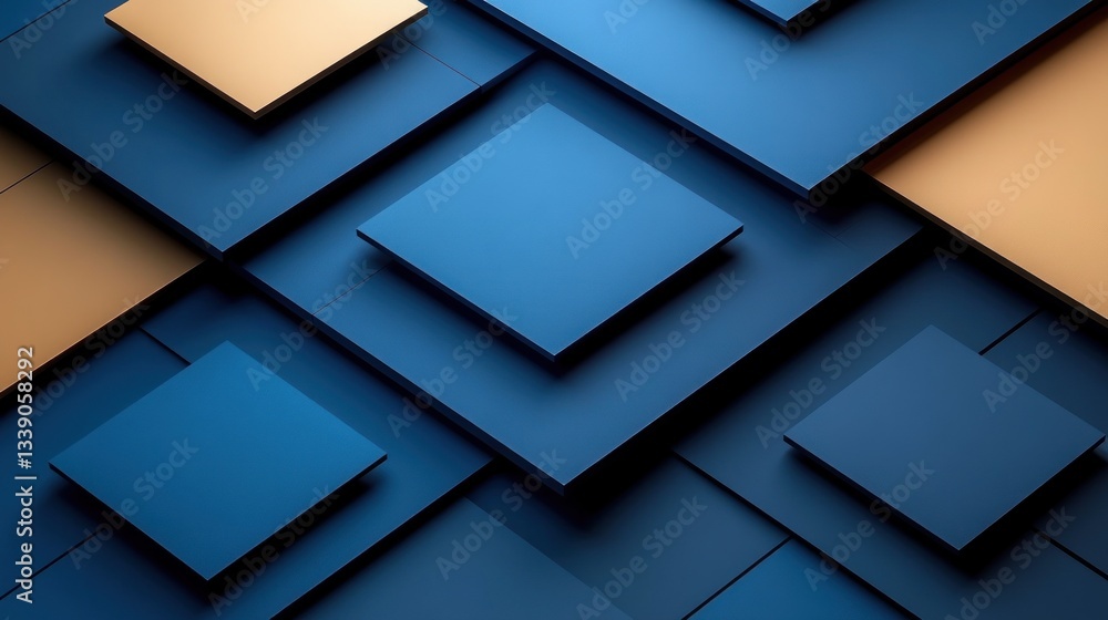 Aufkleber abstract geometric background with overlapping blue and beige squares.