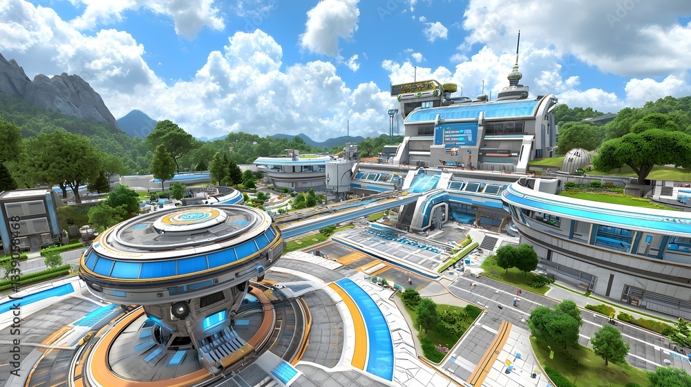 Poster futuristic 3d of a kinetic powered self sustaining metropolis with ultra modern ai driven infrastruc