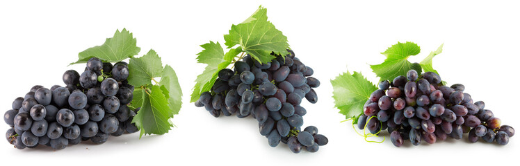 set of purple grapes isolated on a white background