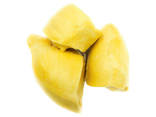 Fresh Durian pulp isolated on white background. Clipping path. top view.
