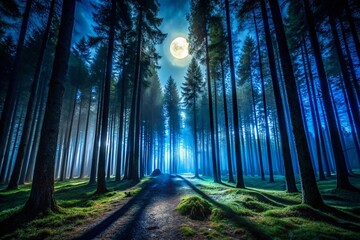 Fototapeta premium Mysterious Forest Shadows: Nighttime Isolation and Intrigue Stock Photo