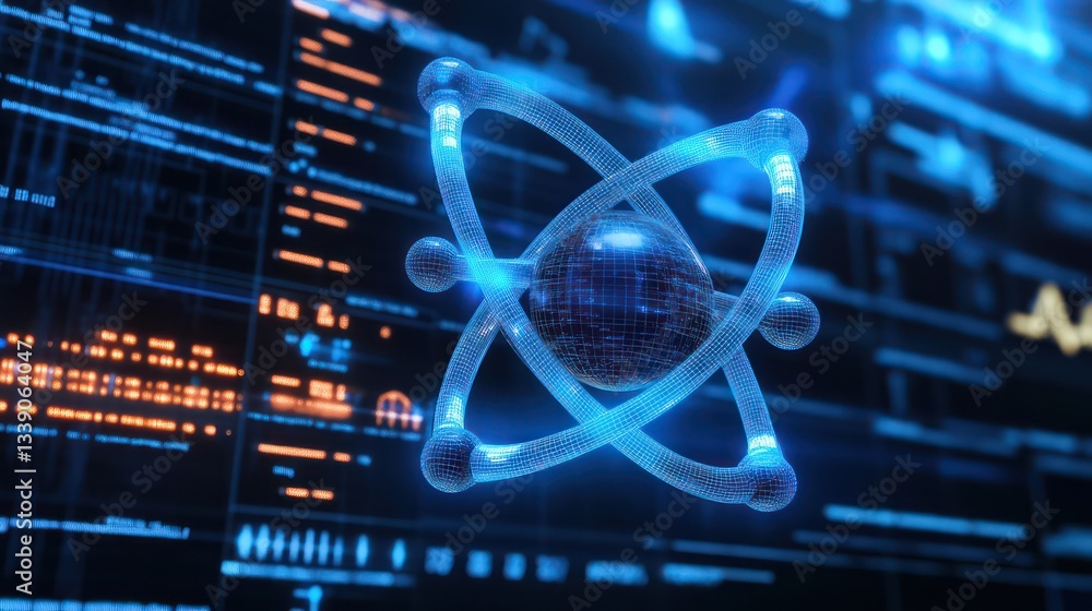 Aufkleber digital atom model on tech interface