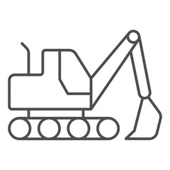 Fototapeta premium Excavator vehicle with basket thin line icon, construction site concept. Vector graphics. Heavy equipment transport sign on white background, outline style icon for mobile or web design.