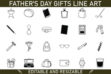 Fathers Day Gift Line Art Editable, Resizable Icons