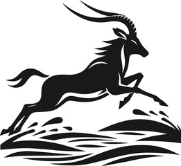 Obraz premium vector silhouette of an antelope leaping over a stream