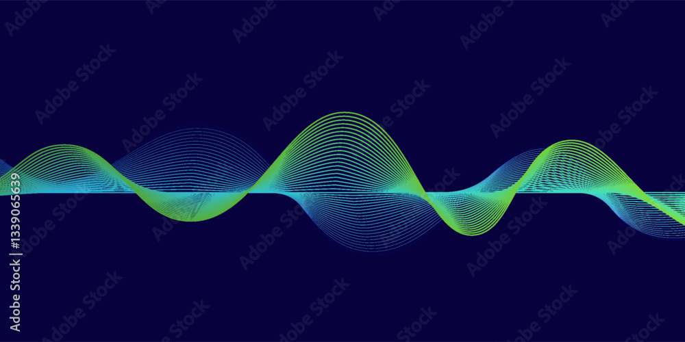 Poster abstract glowing wave lines on green background. dynamic wave pattern. modern flowing wavy lines. fu