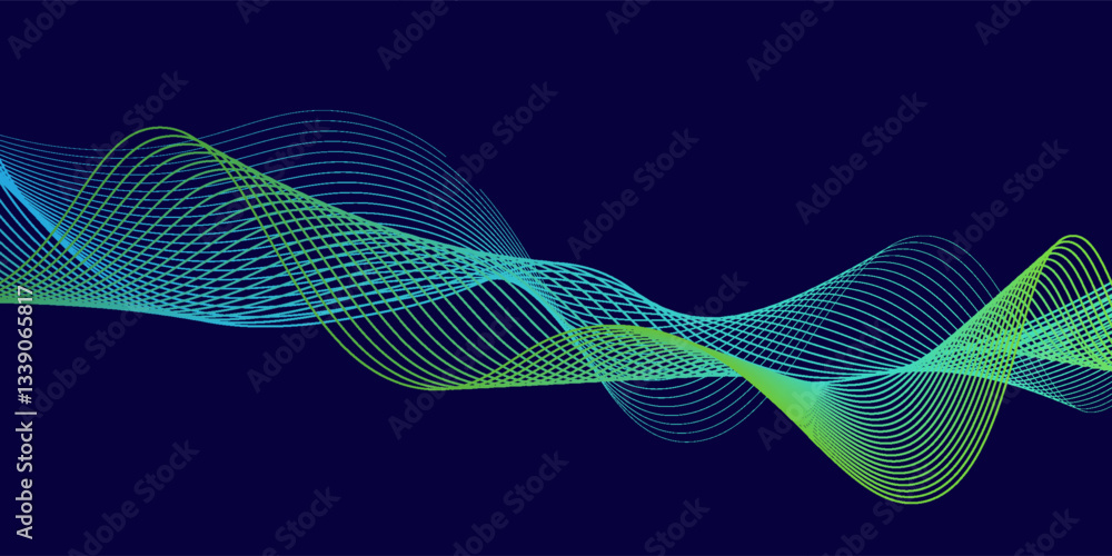 Poster abstract glowing wave lines on green background. dynamic wave pattern. modern flowing wavy lines. fu