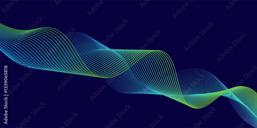Poster abstract glowing wave lines on green background. dynamic wave pattern. modern flowing wavy lines. fu