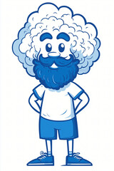 Fototapeta premium Cloudy Character: A whimsical cartoon illustration of a cheerful character with a cloud-shaped head, complete with a stylish beard and mustache