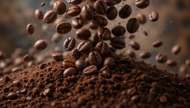 Close-up coffee bean photography in kitchen