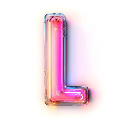 Glowing neon letter L illuminated with vibrant colors against a light background