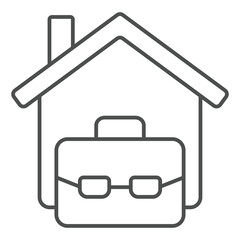House and briefcase thin line icon, real estate business concept. Vector graphics. Portfolio bag with cottage building sign on white background, outline style icon for mobile or web design.