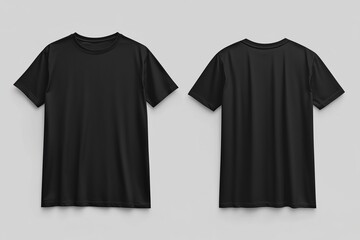 
Black T-shirt template, front and back views, isolated on a white background. Vector illustration