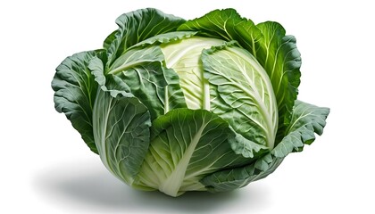 Obraz premium Fresh Green Cabbage Head Isolated on White Background Close Up