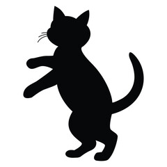 Black silhouette of a kitten. Standing on its hind legs. Isolated white background.