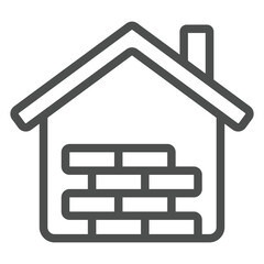 House with brick wall line icon, buiding construction concept. Vector graphics. Brickwork sign on white background, outline style icon for mobile or web design.