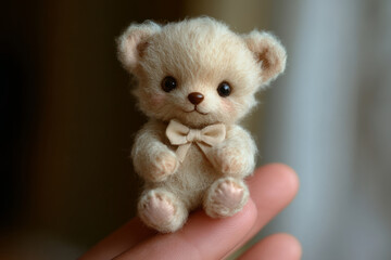 Fototapeta premium Sweet and Adorable Handmade Teddy Bear Doll in Soft White Fur with Bowtie and Cute Features