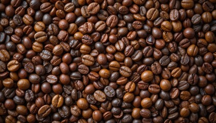 Obraz premium Coffee beans close-up natural setting food photography rustic environment top view organic concept