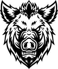 Vector Cartoon Hand Drawn Angry Wild Boar Head Line Art