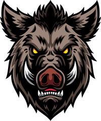 Vector Cartoon Hand Drawn Angry Wild Boar Head