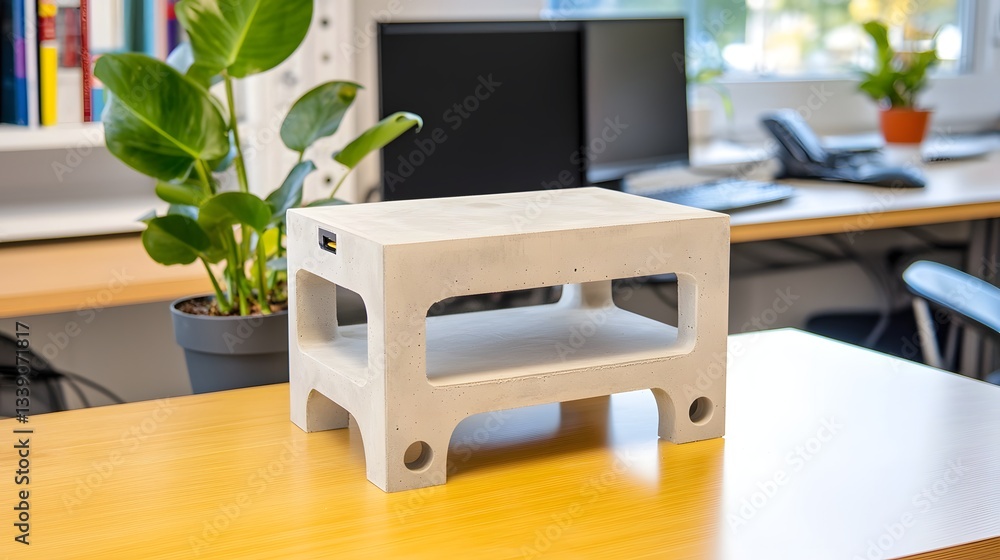 Poster futuristic construction material lab scientists developing composite materials and 3d printing solut